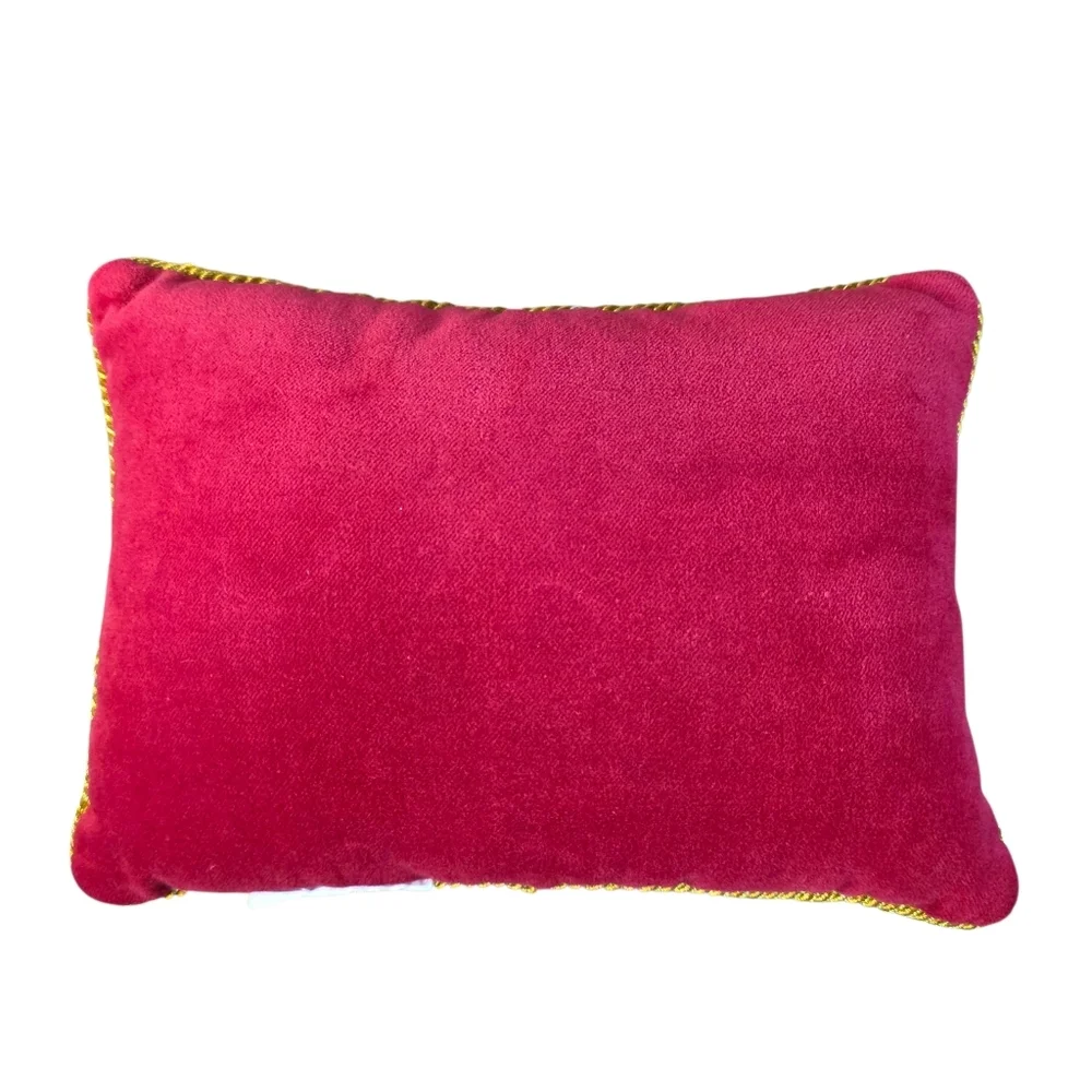 Velvet Red Christmas Accent Pillow Gold Embroidered Naughty Holiday Decor